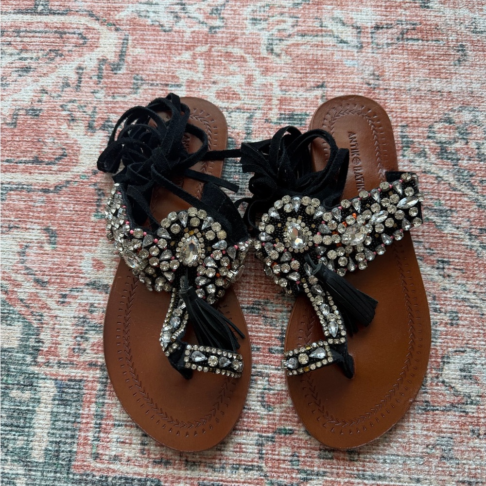 Antik Batik gladiator lace up suede sandals with stones